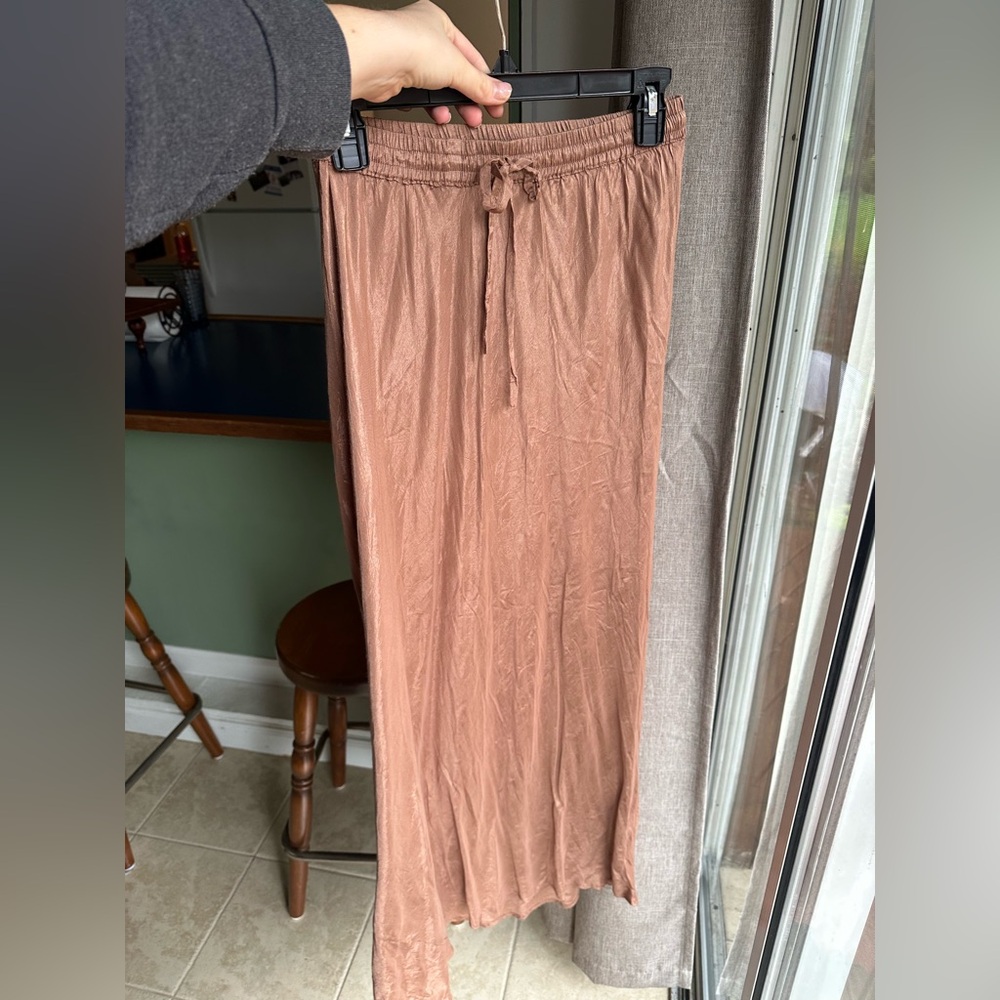 Tree of Life Satin Maxi Skirt in Copper Brown